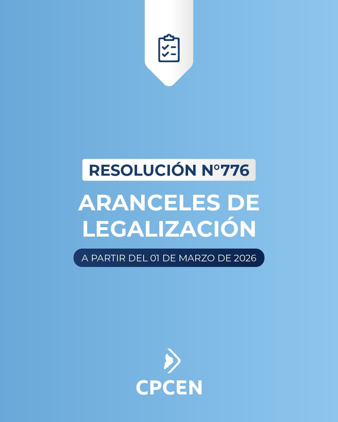 Resolución 776 - ARANCELES DE LEGALIZACIÓN 01-03-2026