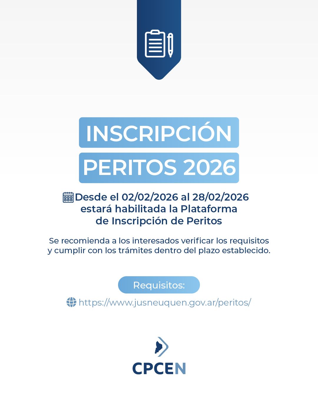 Inscripción Peritos 2026