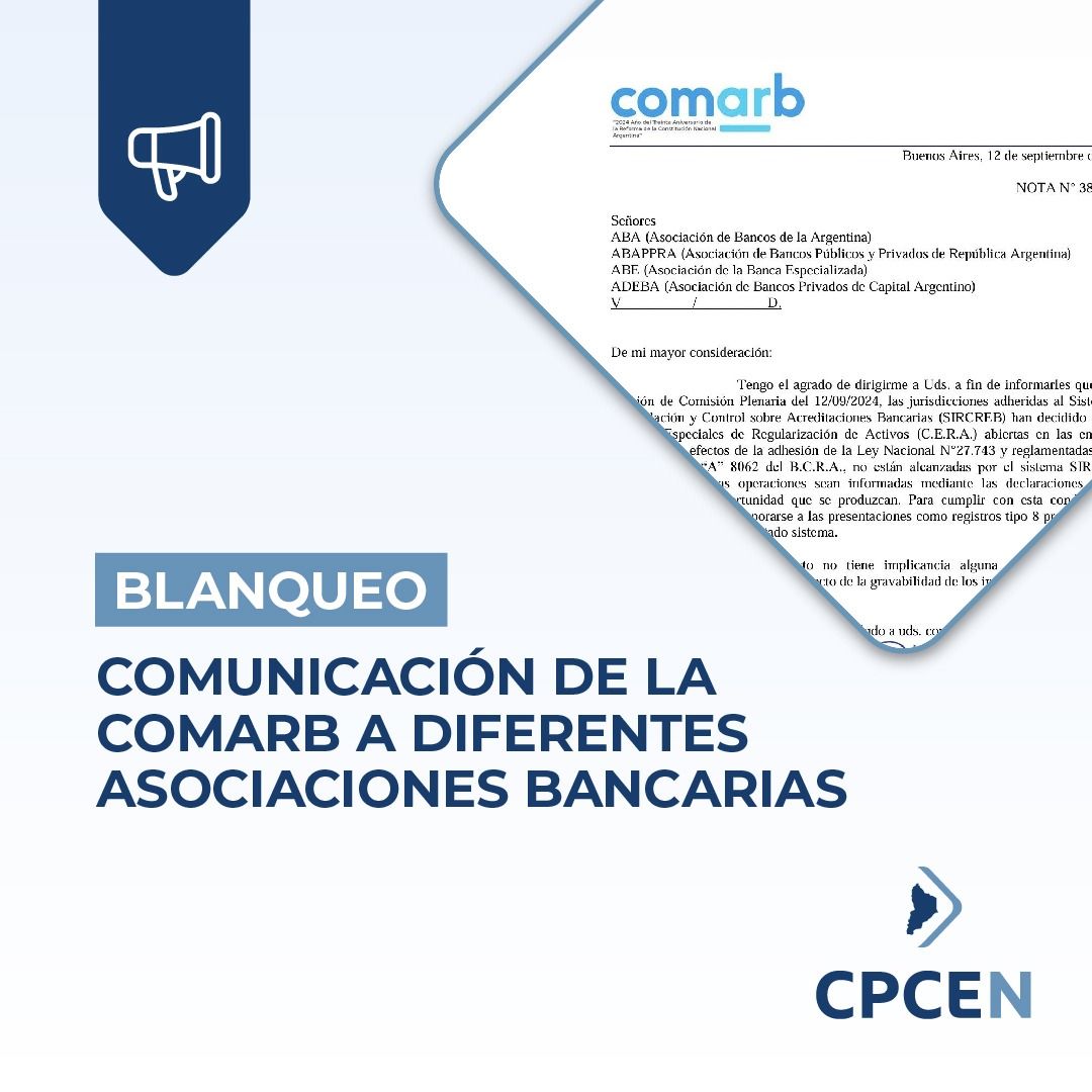 Comunicación de la COMARB a diferentes asociaciones bancarias